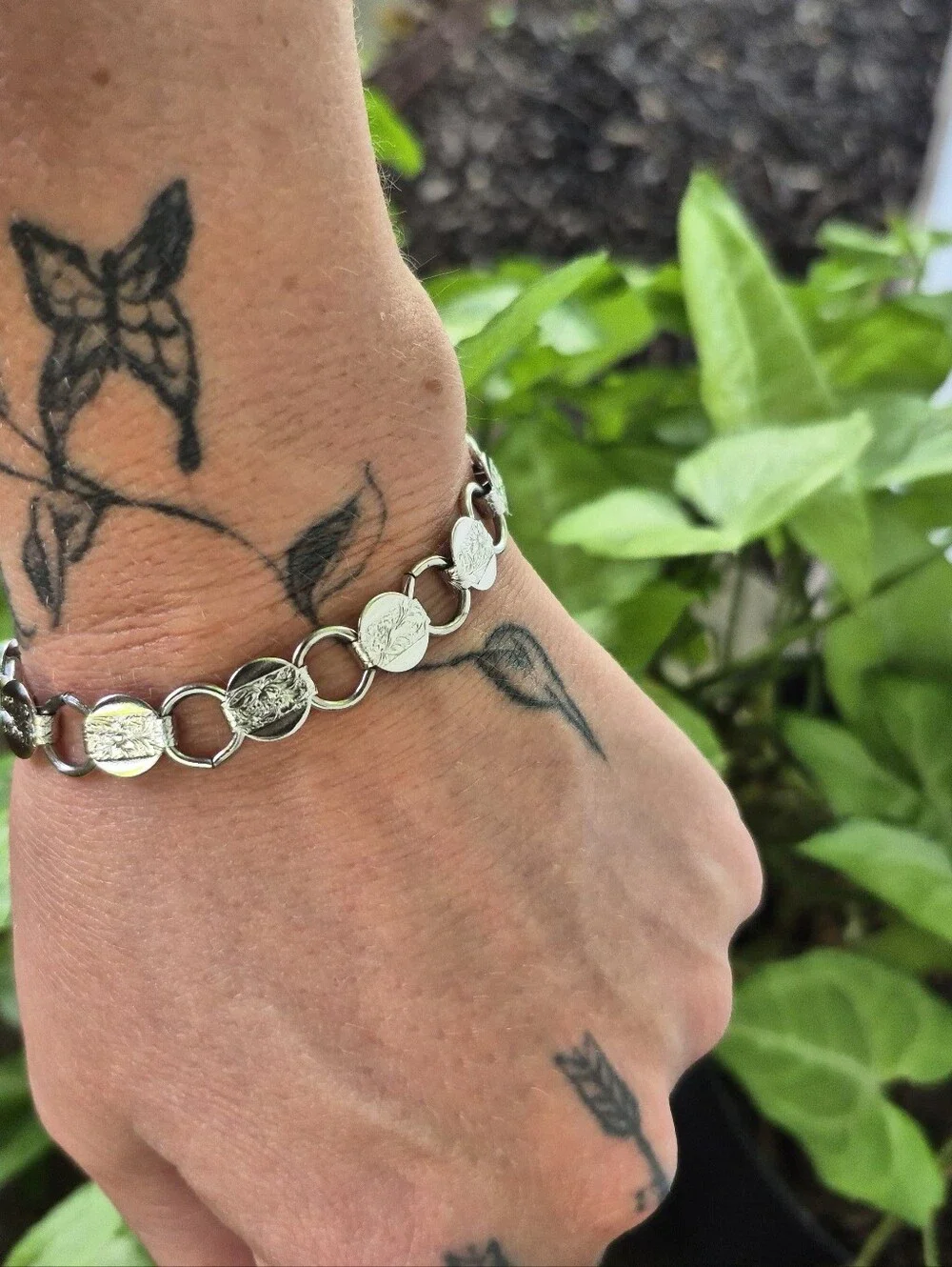Vintage Classic Silver-Tone Coin Link Bracelet - Women